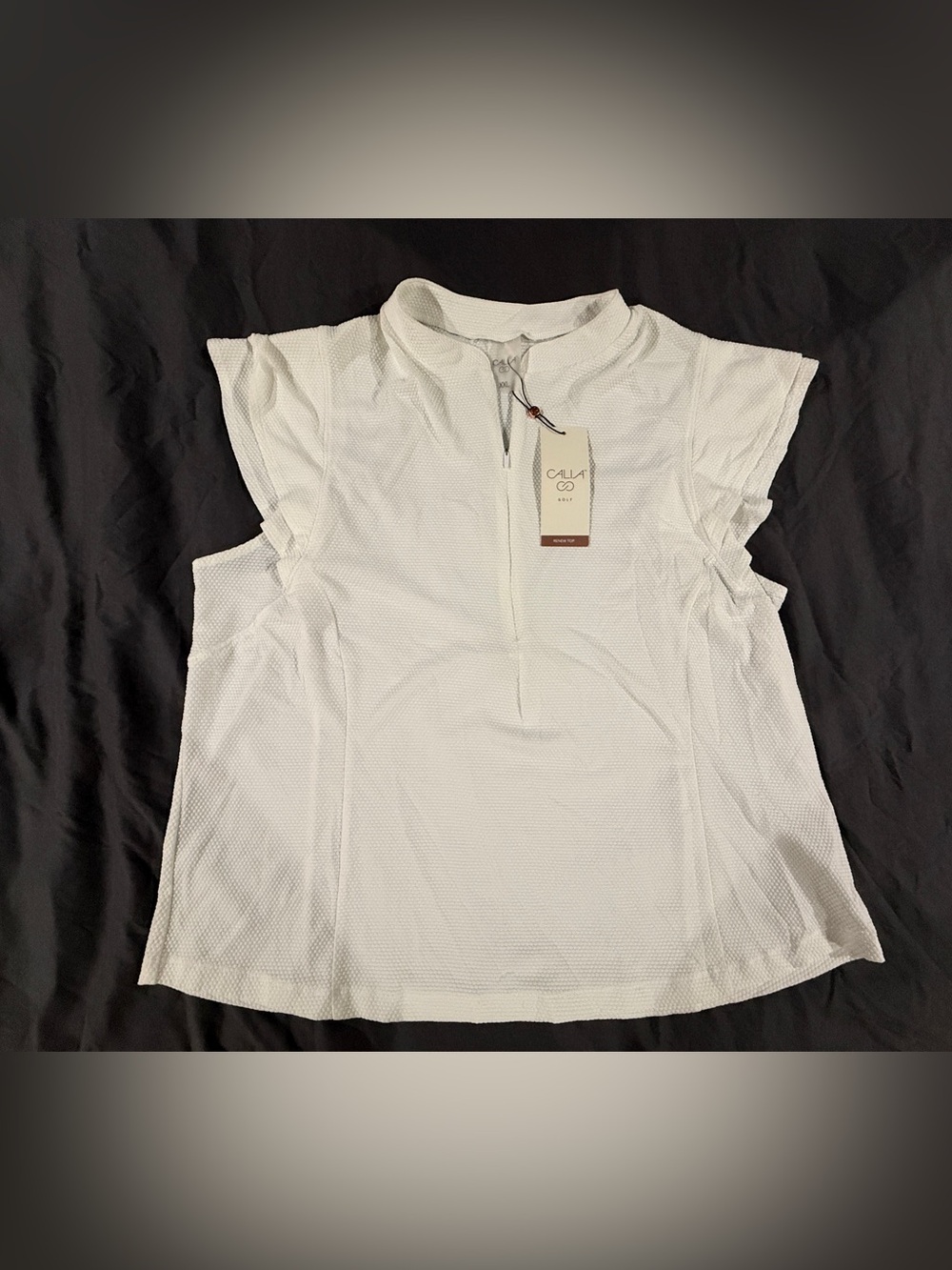 Alia White Textured Mock-Neck Sleeveless Zip Tank